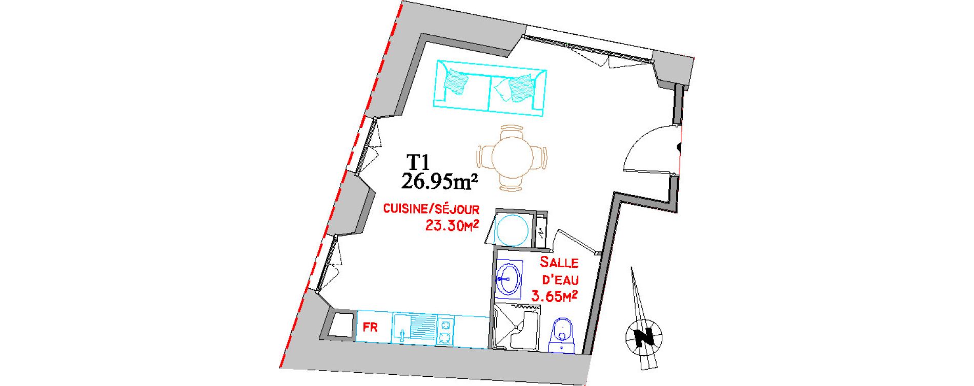 Appartement T1 de 26,95 m2 &agrave; Saint-Brieuc Centre