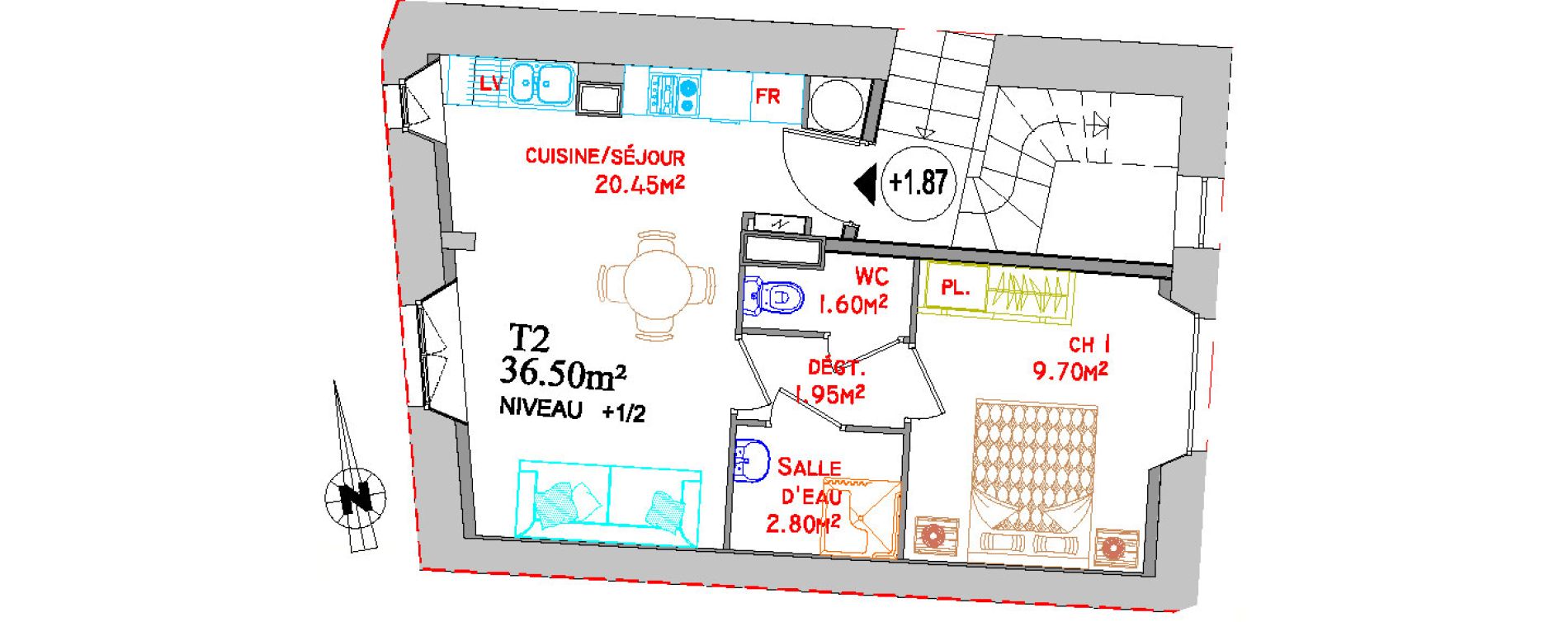 Appartement T2 de 36,50 m2 &agrave; Saint-Brieuc Centre