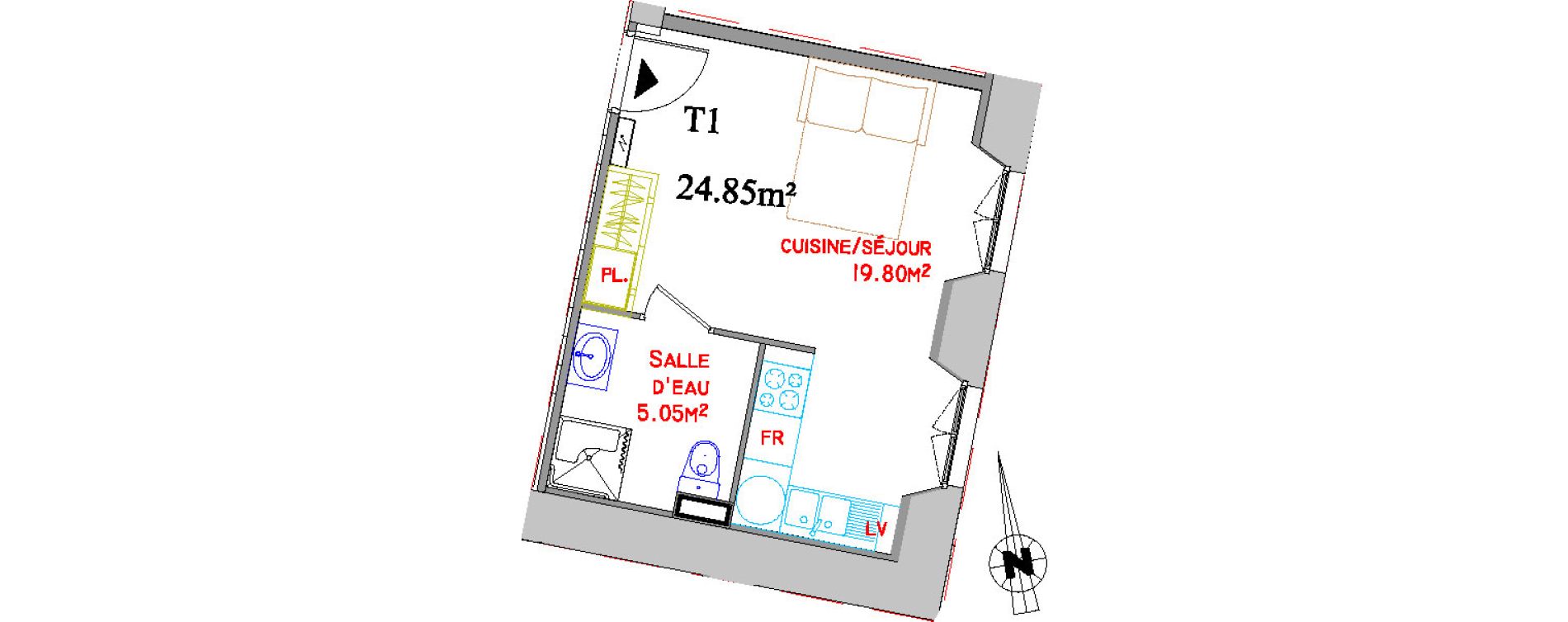 Appartement T1 de 24,85 m2 &agrave; Saint-Brieuc Centre