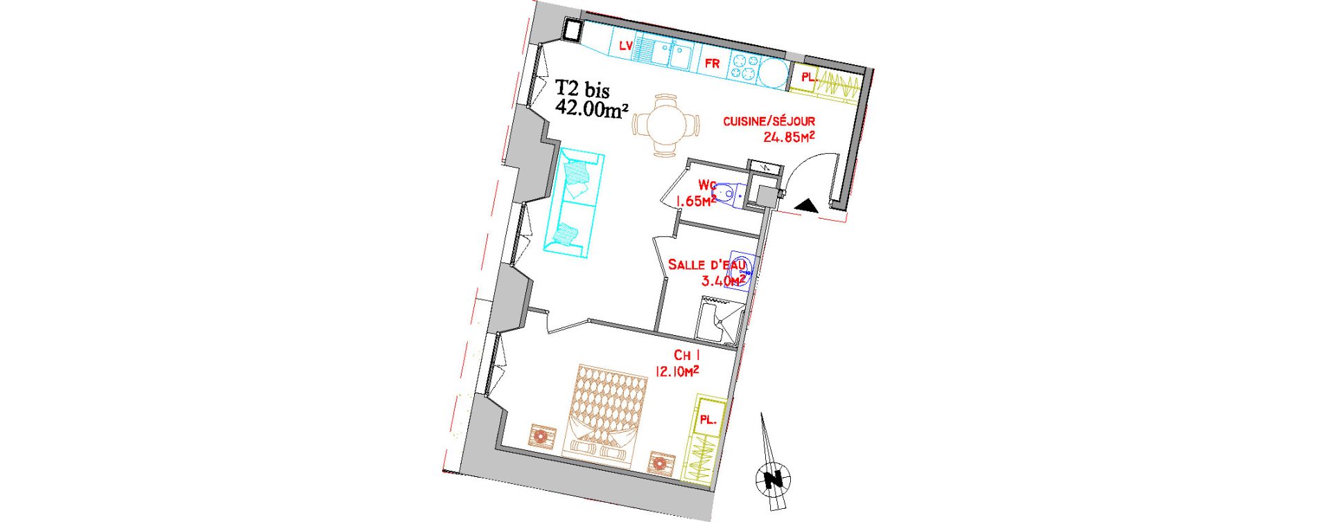 Appartement T2 bis de 42,00 m2 &agrave; Saint-Brieuc Centre