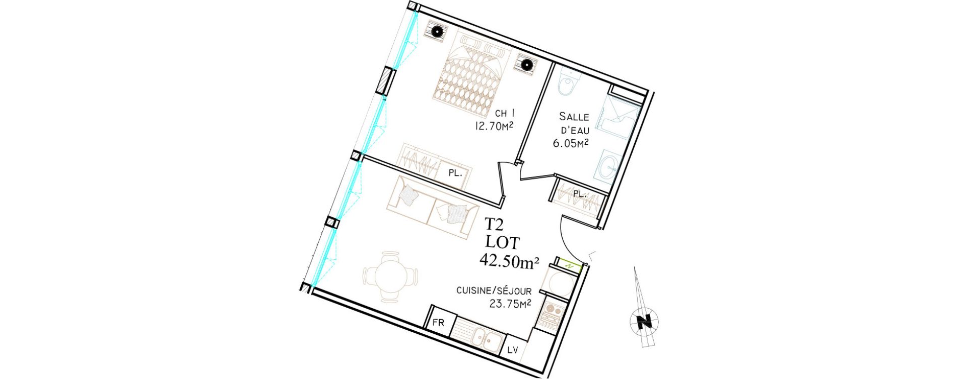 Appartement T2 de 42,50 m2 &agrave; Saint-Brieuc Centre