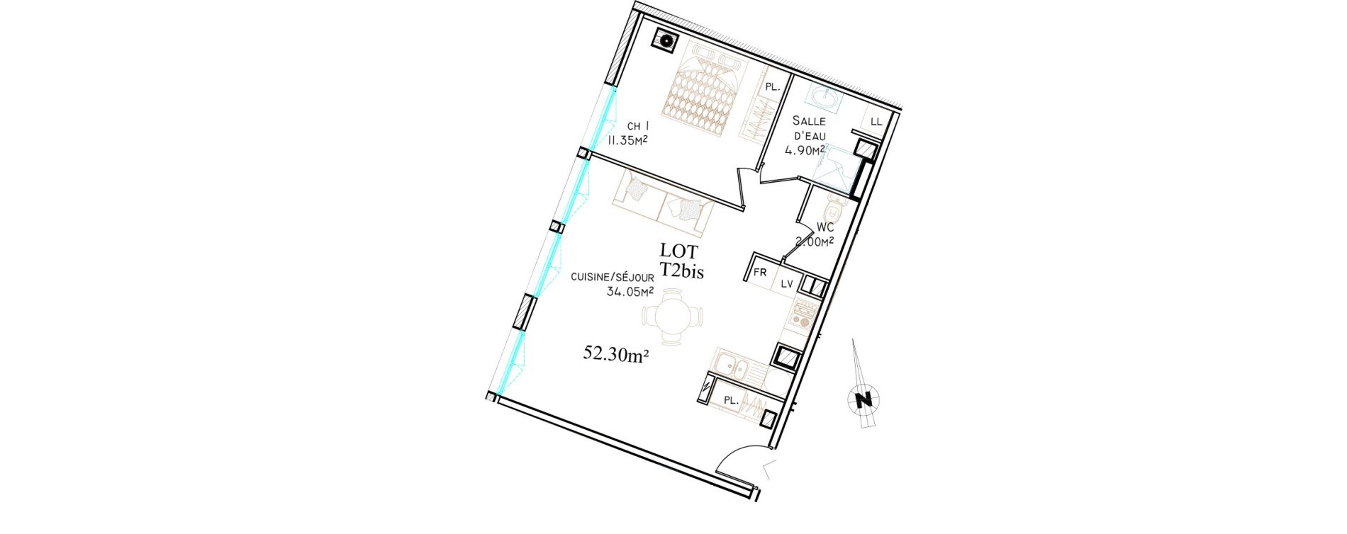 Appartement T2 de 52,30 m2 &agrave; Saint-Brieuc Centre