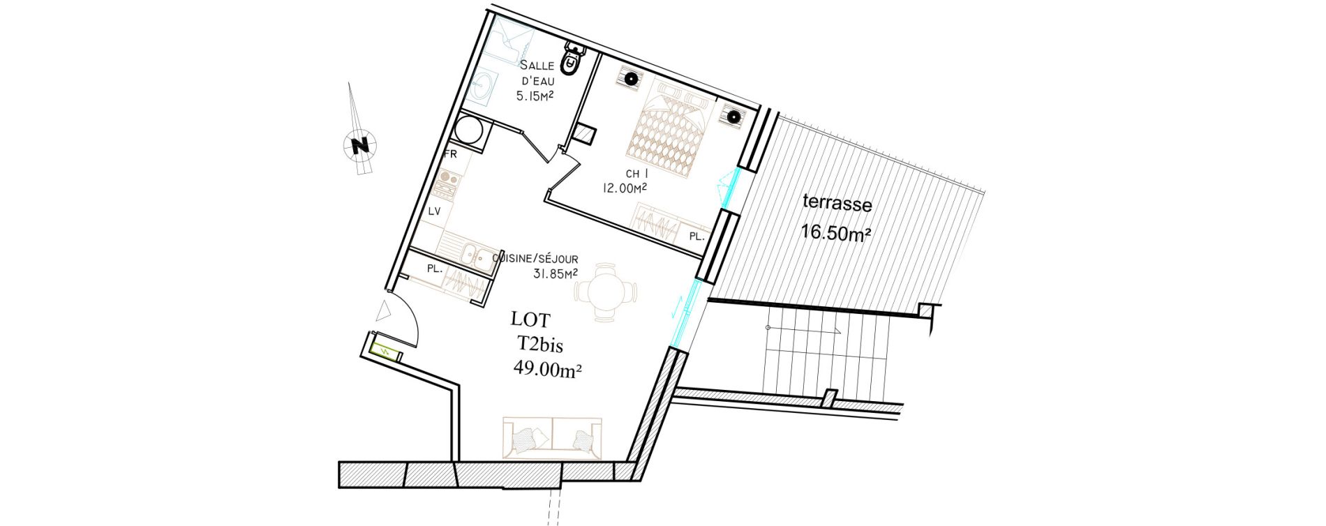 Appartement T2 de 49,00 m2 &agrave; Saint-Brieuc Centre