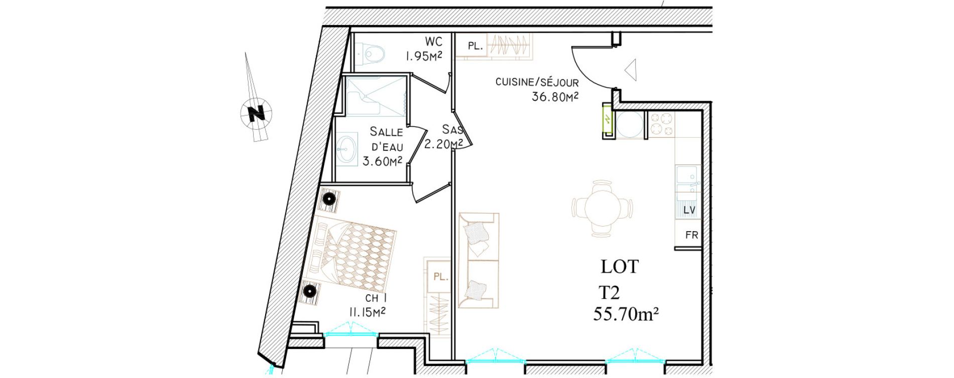 Appartement T2 de 55,70 m2 &agrave; Saint-Brieuc Centre