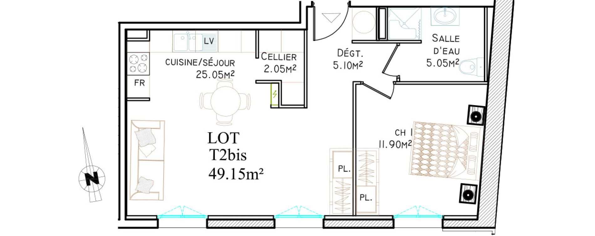 Appartement T2 de 49,15 m2 &agrave; Saint-Brieuc Centre