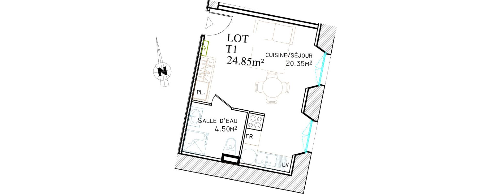 Appartement T1 de 24,85 m2 &agrave; Saint-Brieuc Centre