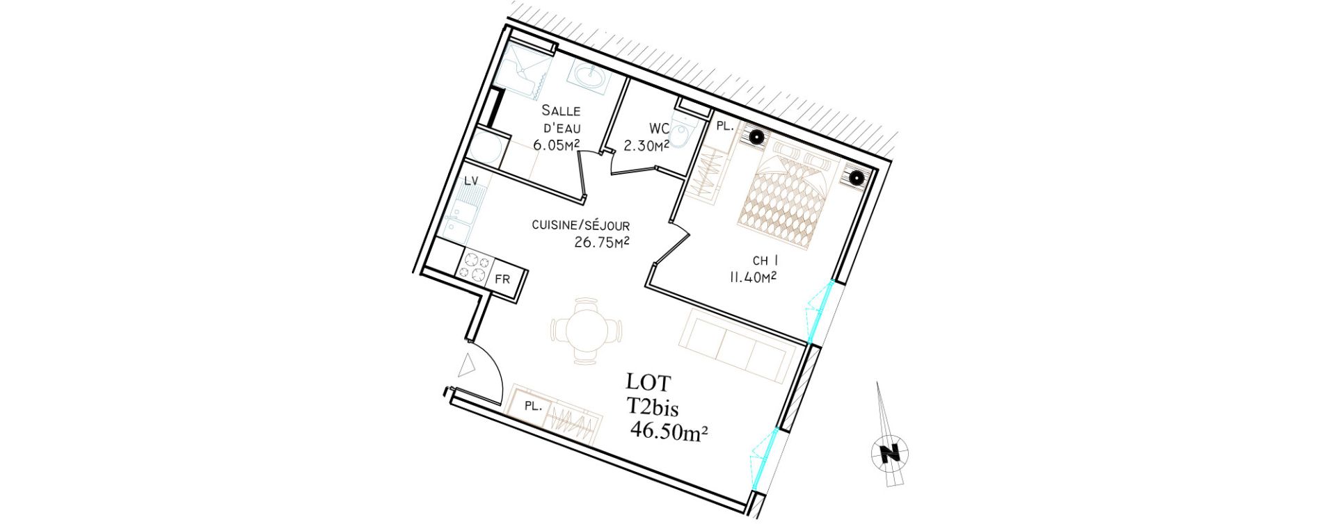 Appartement T2 de 46,50 m2 &agrave; Saint-Brieuc Centre