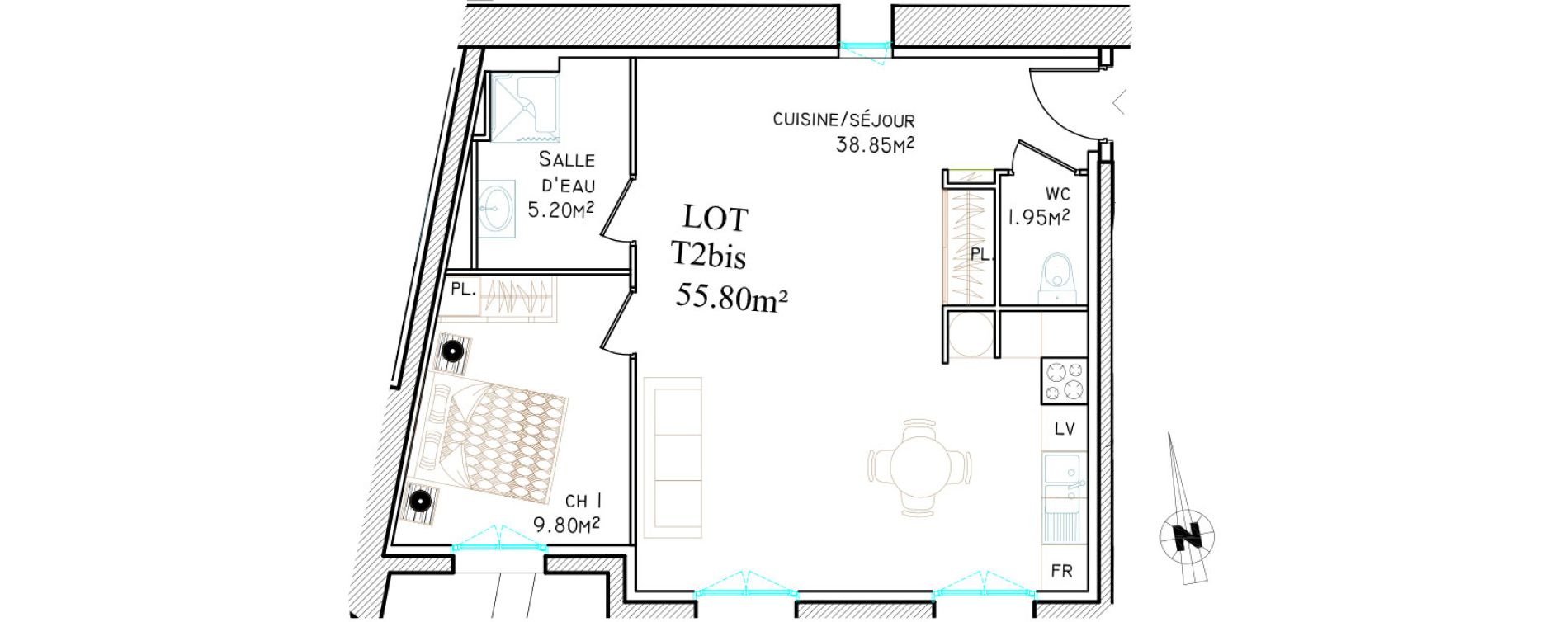 Appartement T2 de 55,80 m2 &agrave; Saint-Brieuc Centre