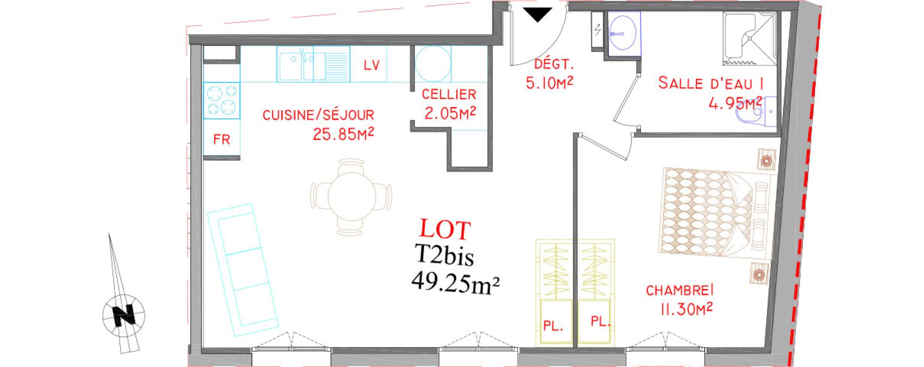 Appartement T2 de 49,25 m2 &agrave; Saint-Brieuc Centre