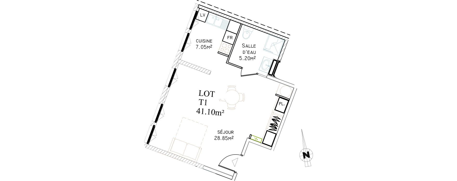 Appartement T2 de 41,10 m2 &agrave; Saint-Brieuc Centre