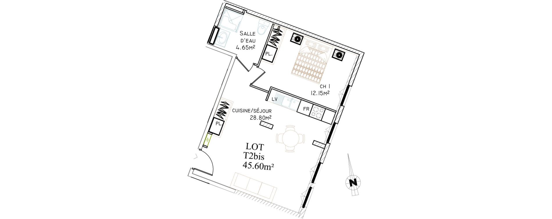 Appartement T2 de 45,60 m2 &agrave; Saint-Brieuc Centre