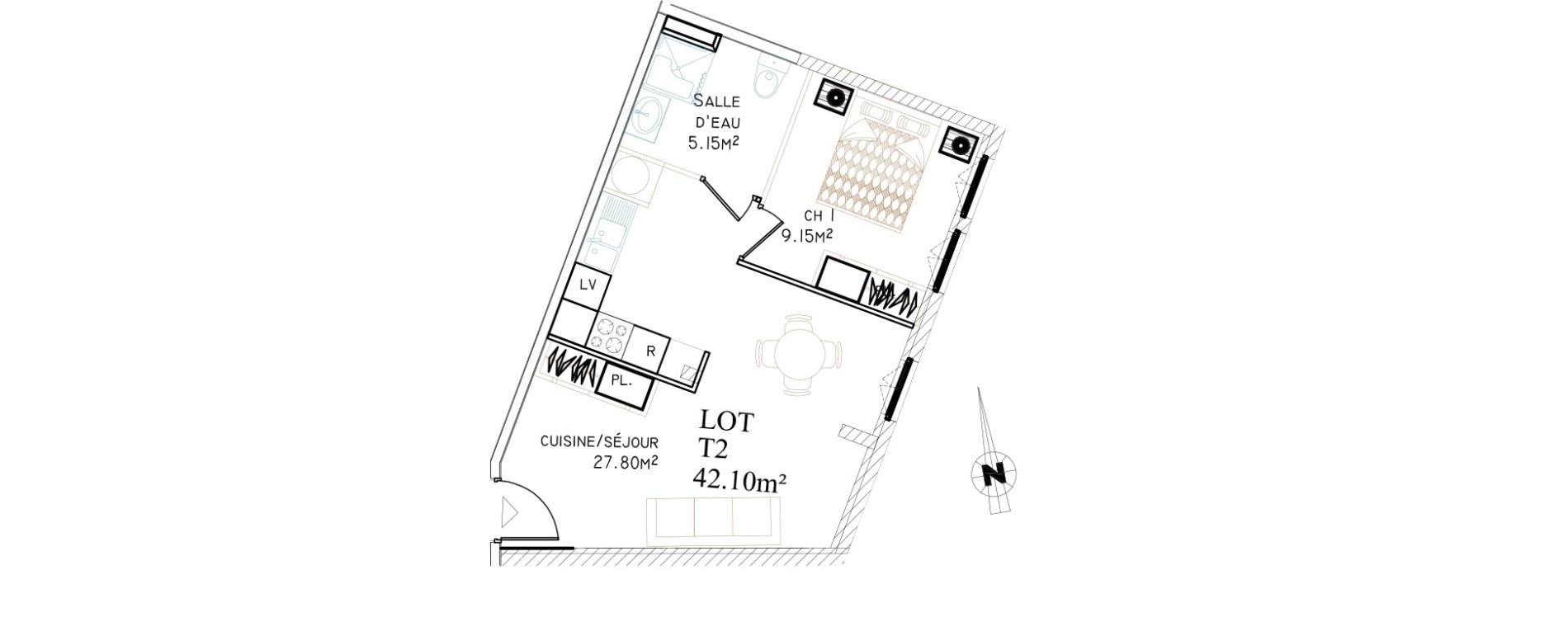 Appartement T2 de 42,10 m2 &agrave; Saint-Brieuc Centre