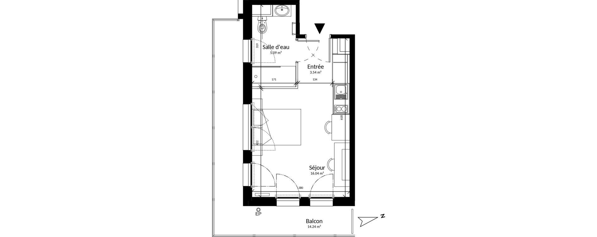 Appartement T1 de 24,67 m2 &agrave; Saint-Brieuc La croix lambert