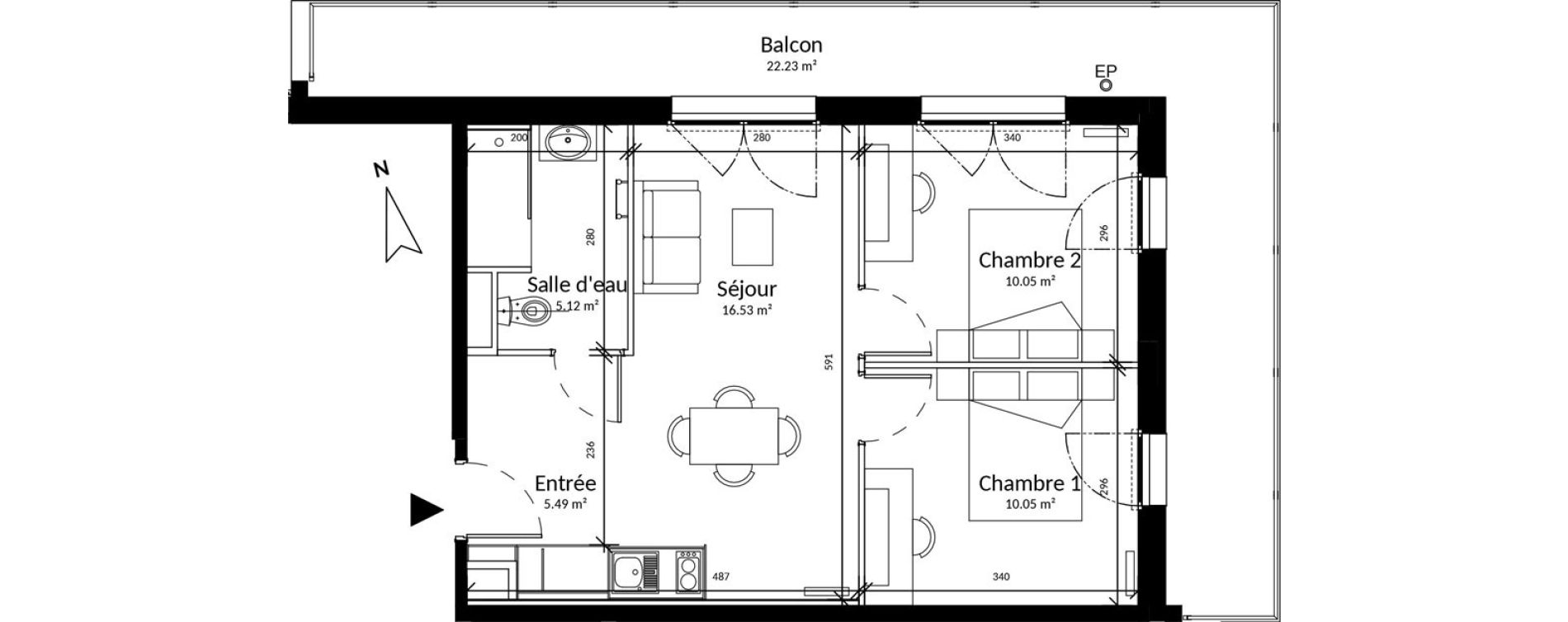 Appartement T3 de 47,24 m2 &agrave; Saint-Brieuc La croix lambert