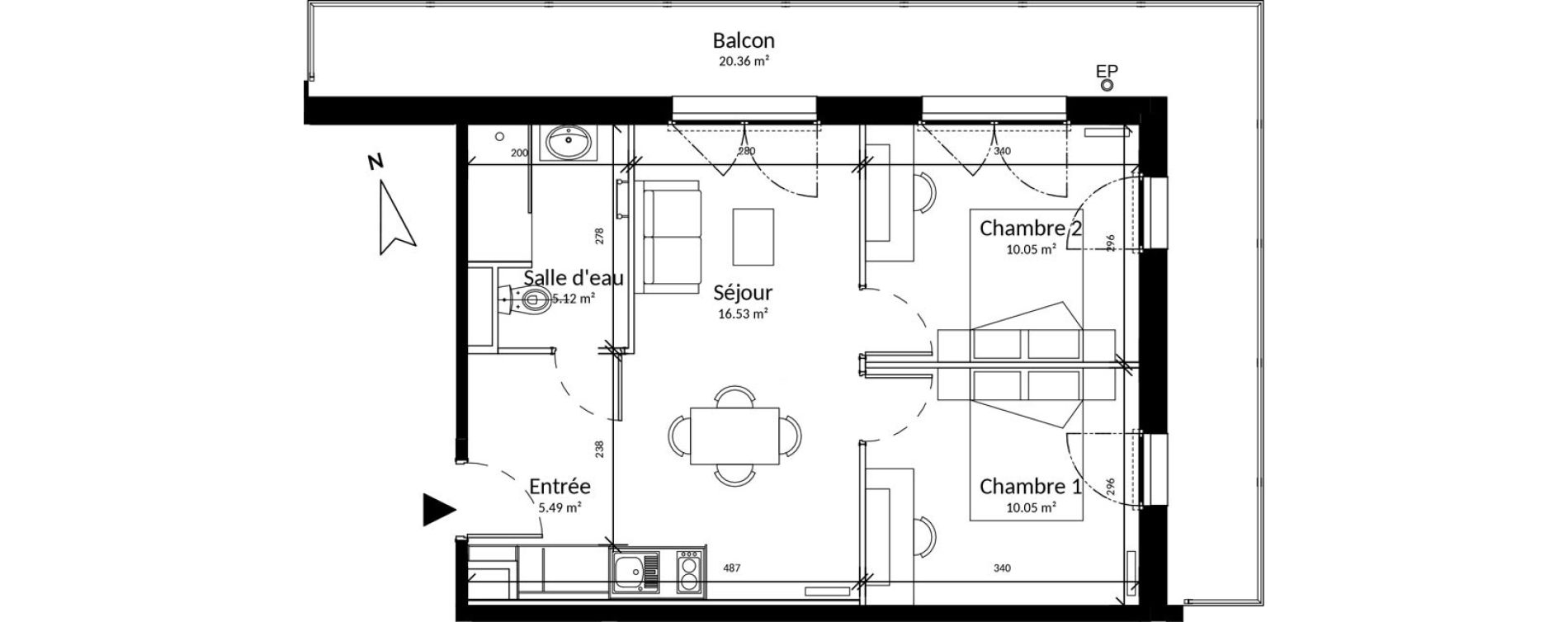 Appartement T3 de 47,24 m2 &agrave; Saint-Brieuc La croix lambert