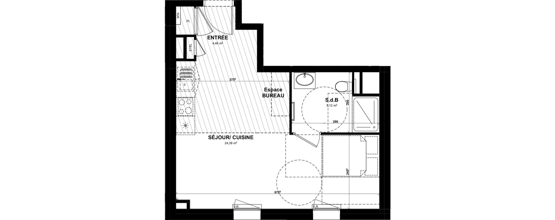 Appartement T1 de 33,97 m2 &agrave; Saint-Brieuc Charner
