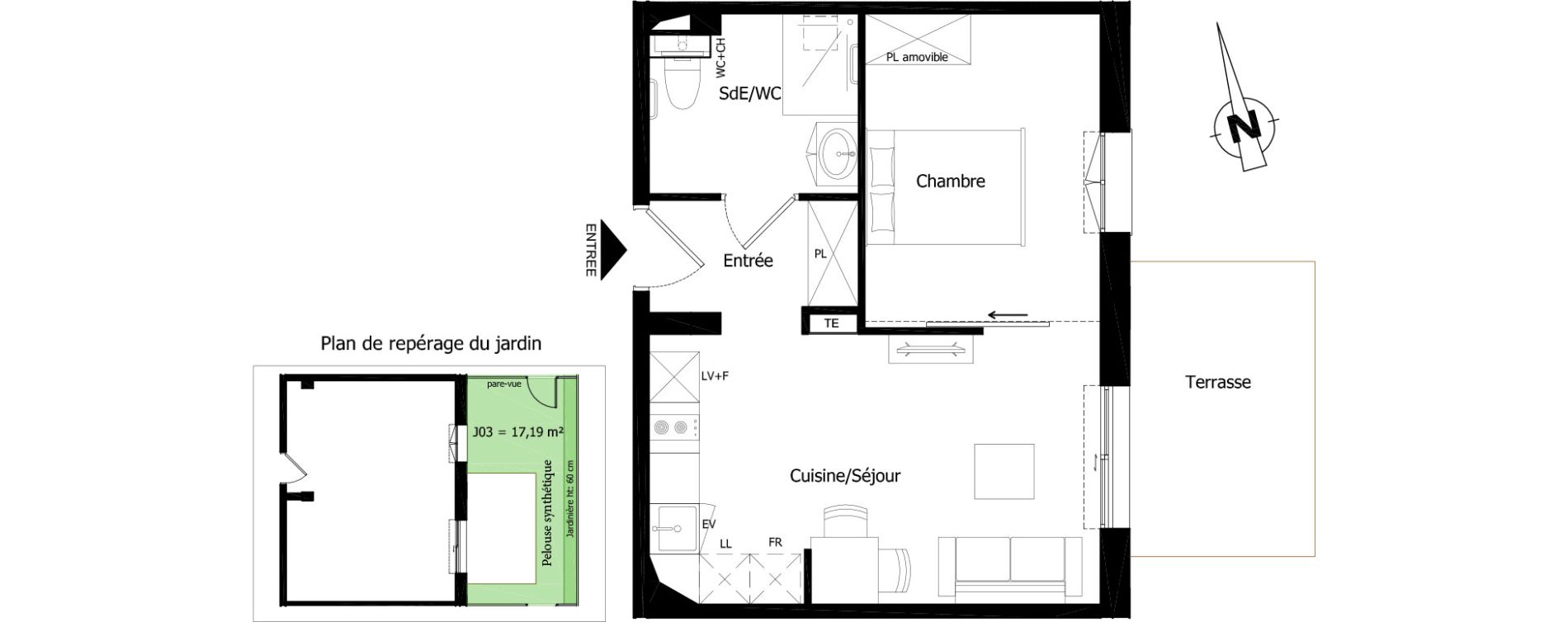 Appartement T2 de 36,04 m2 &agrave; Saint-Brieuc Charner