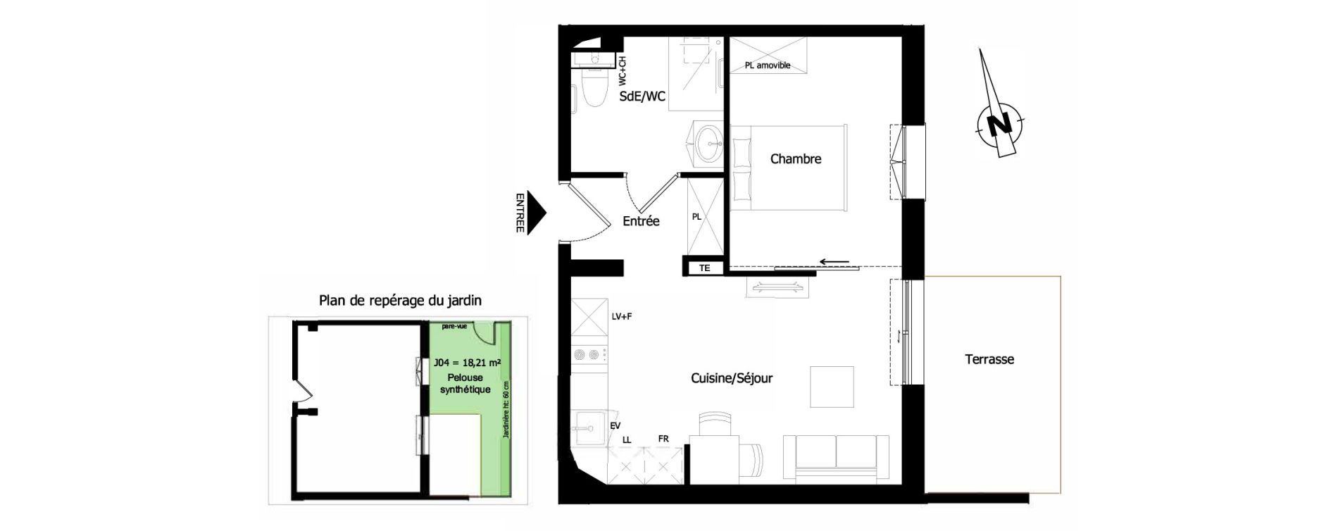 Appartement T2 de 37,19 m2 &agrave; Saint-Brieuc Charner