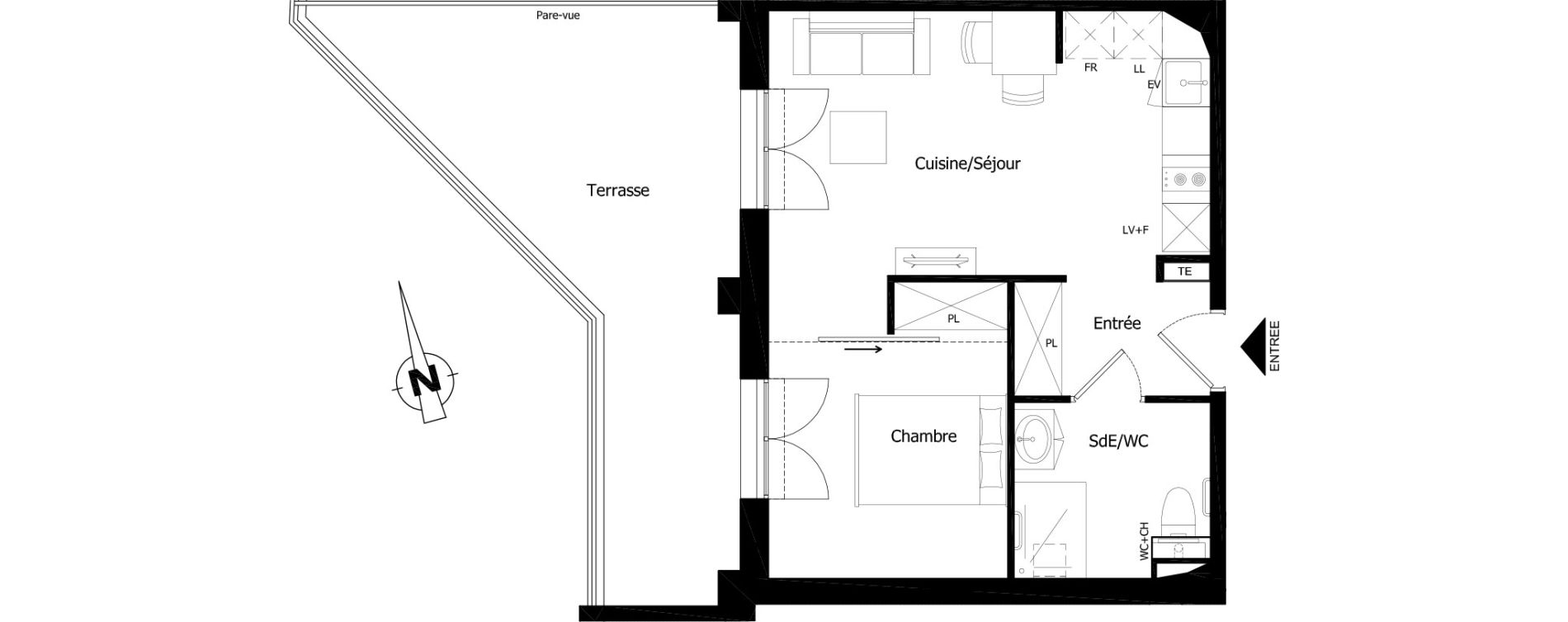 Appartement T2 de 37,93 m2 &agrave; Saint-Brieuc Charner
