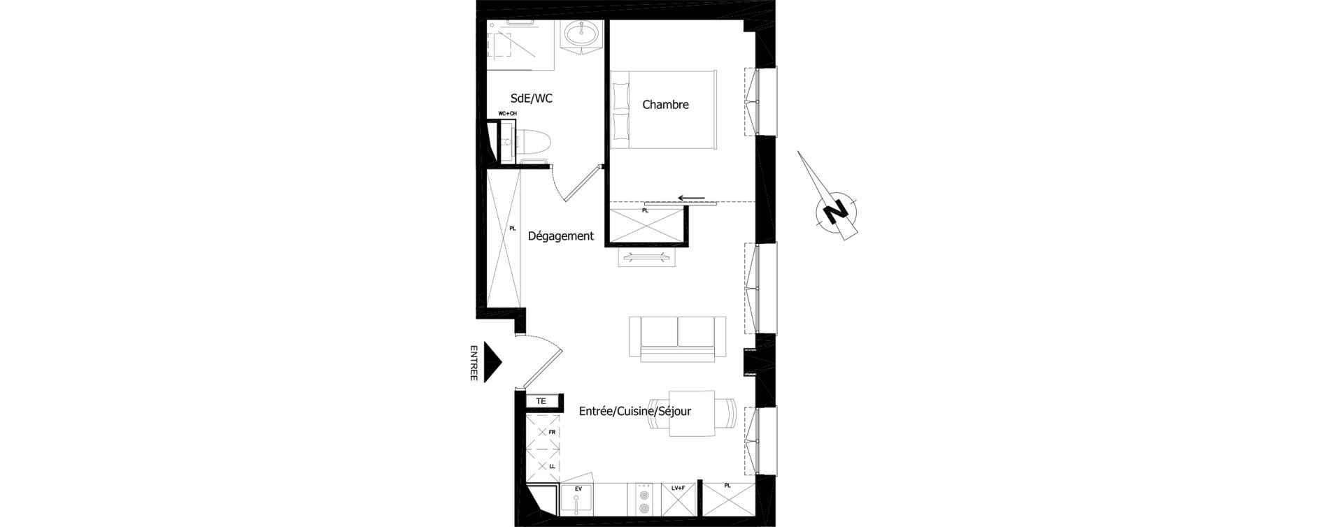 Appartement T2 de 37,98 m2 &agrave; Saint-Brieuc Charner