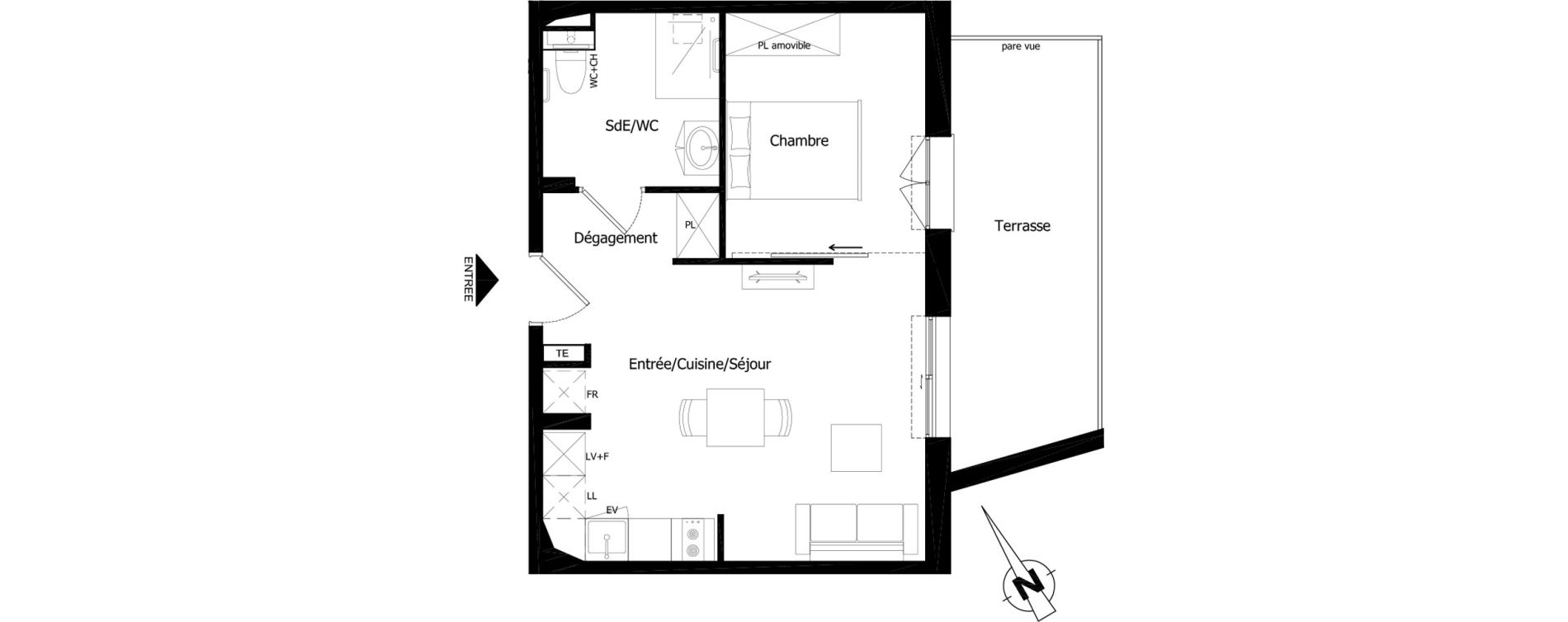Appartement T2 de 39,50 m2 &agrave; Saint-Brieuc Charner