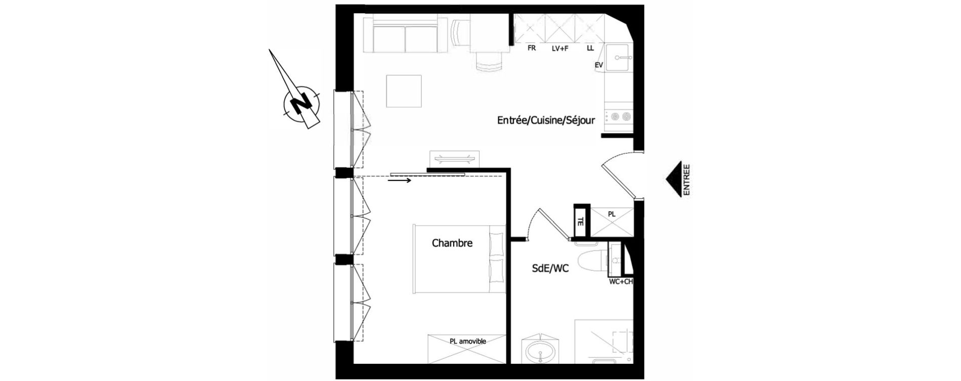 Appartement T2 de 39,10 m2 &agrave; Saint-Brieuc Charner