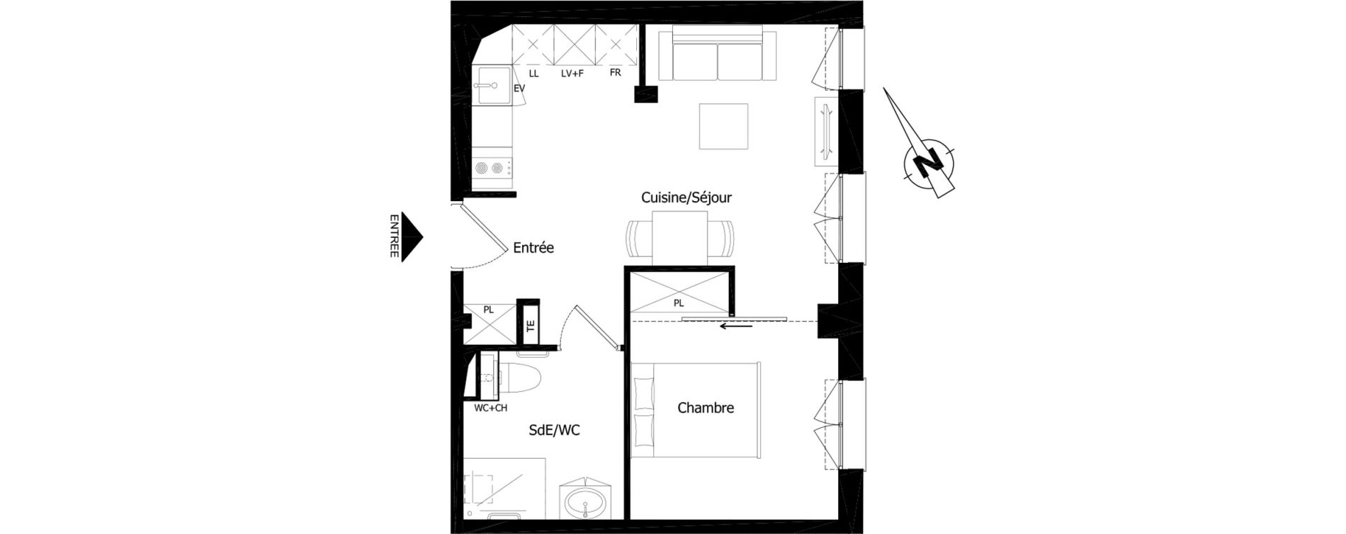 Appartement T2 meublé de 37,52 m2 à Saint-Brieuc Charner