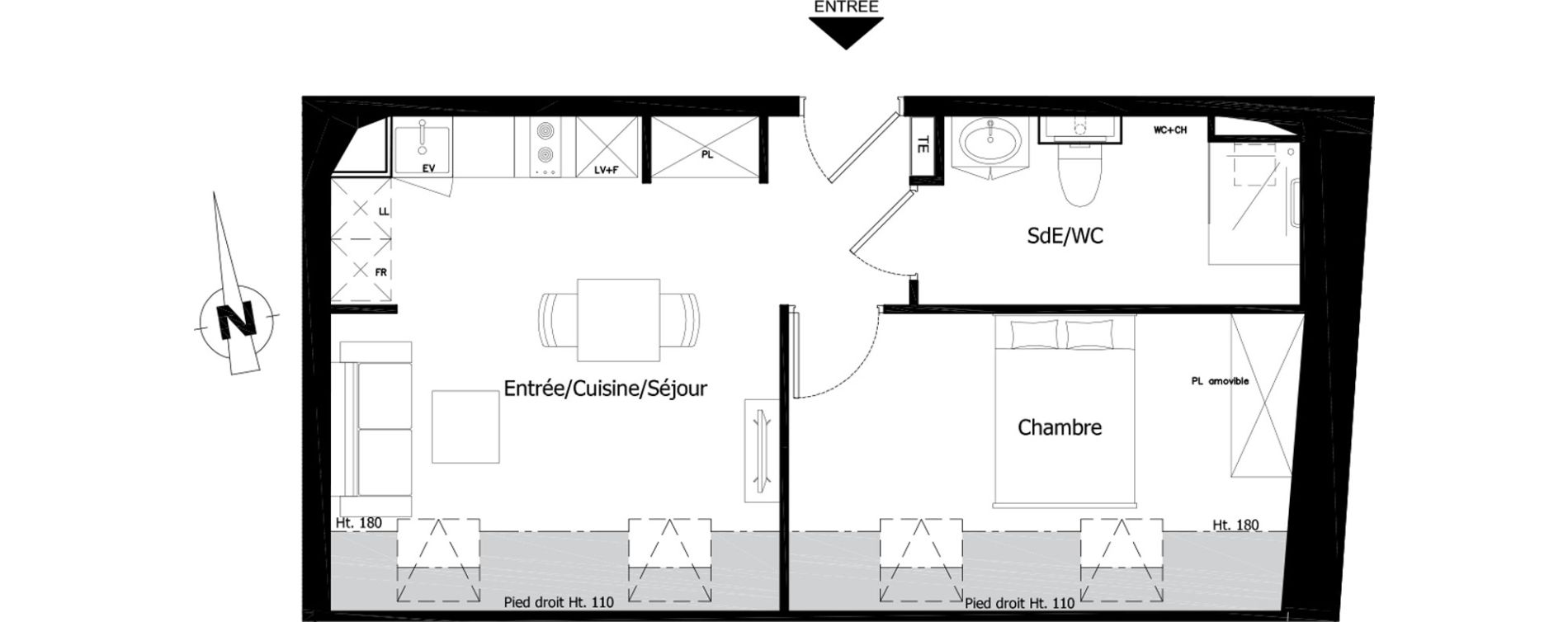 Appartement T2 de 36,86 m2 &agrave; Saint-Brieuc Charner