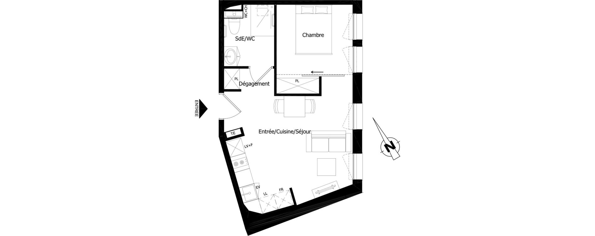 Appartement T2 de 34,52 m2 &agrave; Saint-Brieuc Charner