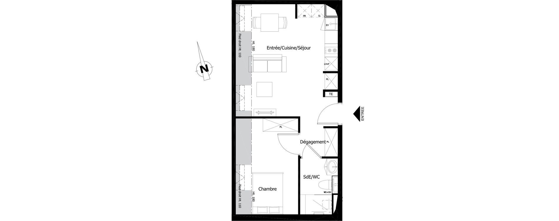 Appartement T2 de 37,59 m2 &agrave; Saint-Brieuc Charner