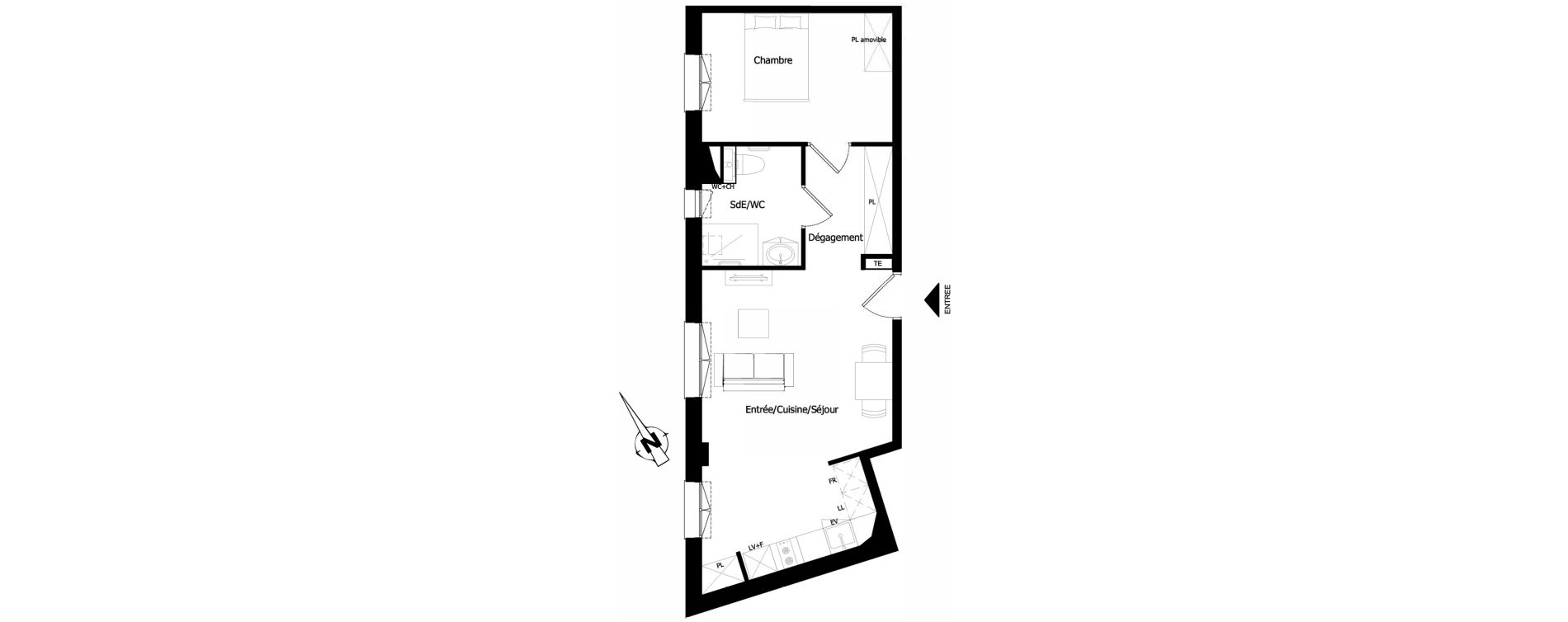 Appartement T2 de 45,74 m2 &agrave; Saint-Brieuc Charner
