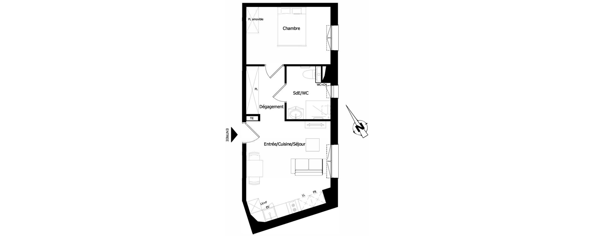 Appartement T2 de 38,91 m2 &agrave; Saint-Brieuc Charner