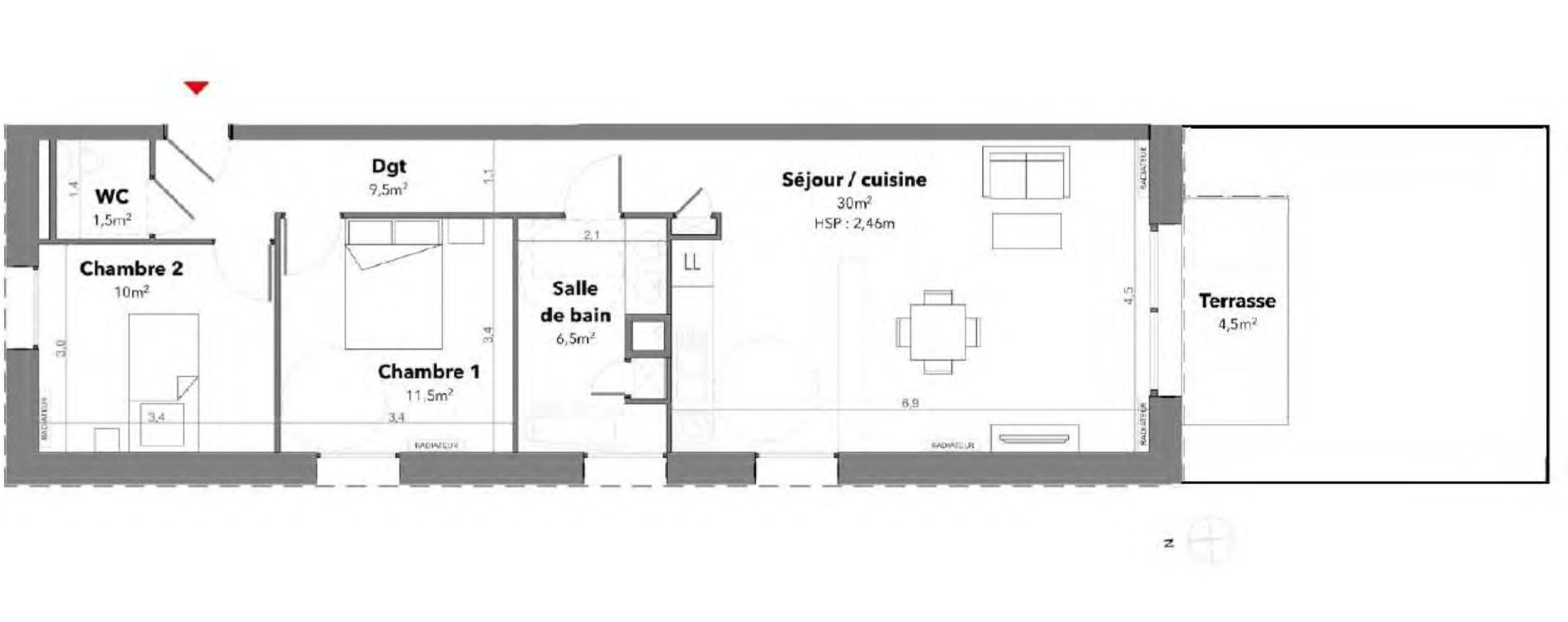 Appartement T3 de 69,00 m2 &agrave; B&eacute;nodet Centre
