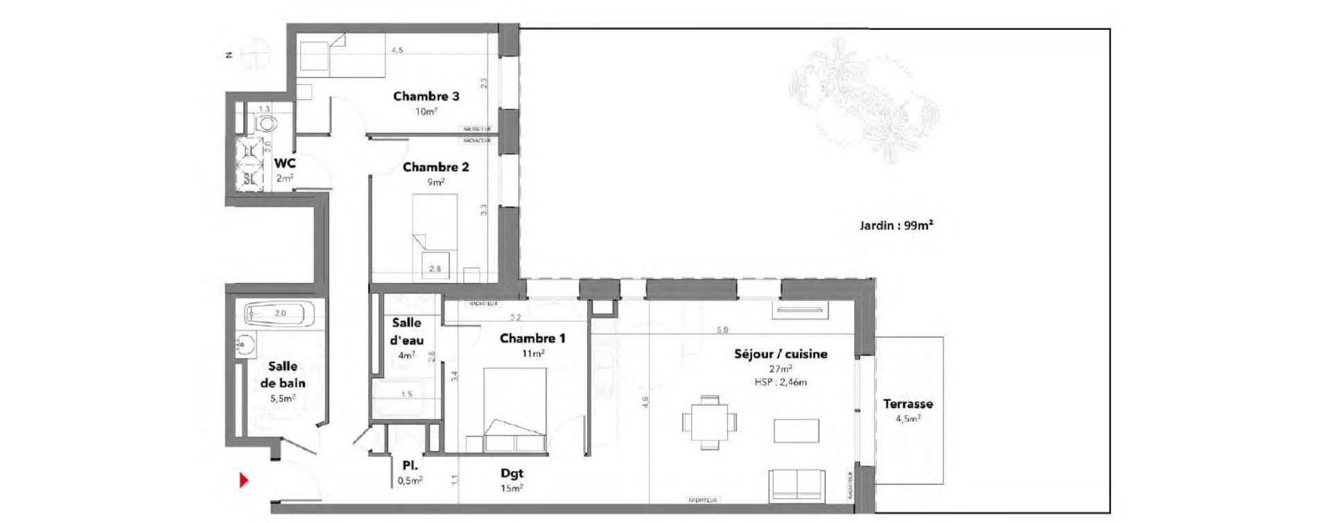 Appartement T4 de 83,50 m2 &agrave; B&eacute;nodet Centre