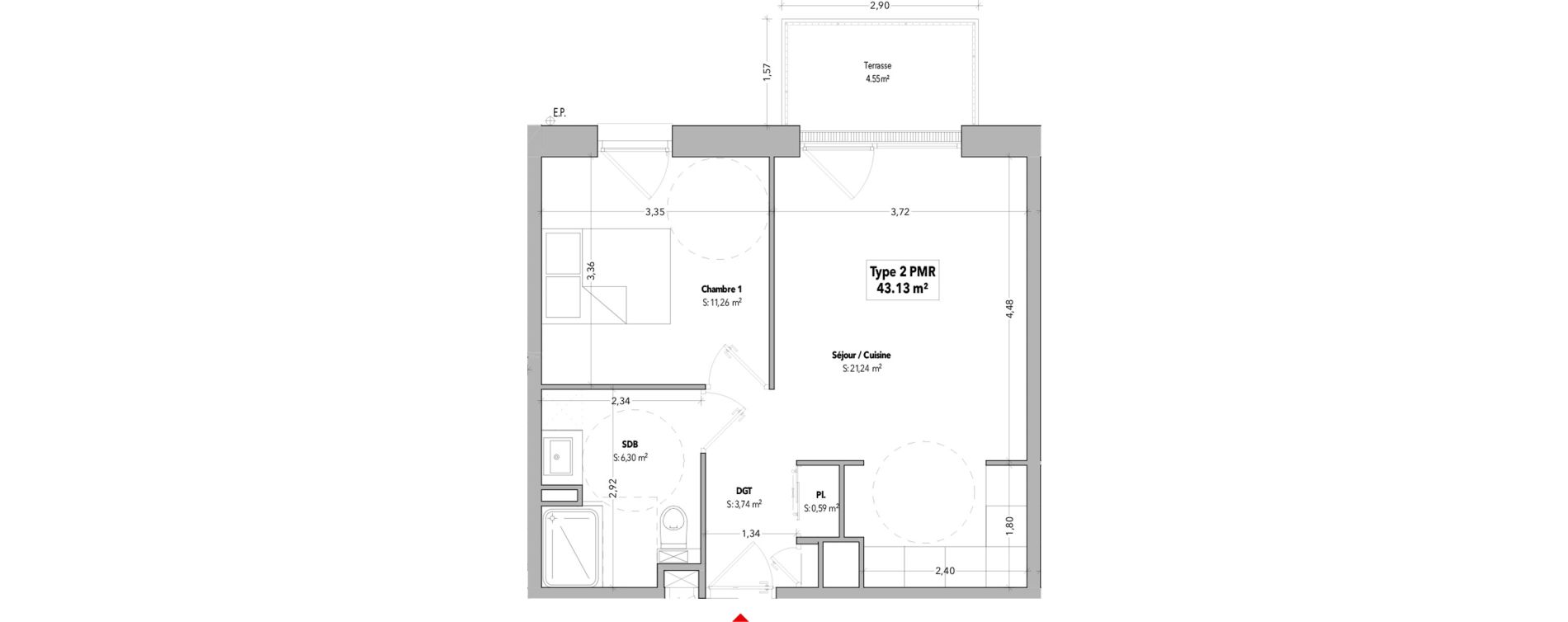 Appartement T2 de 43,13 m2 &agrave; B&eacute;nodet Centre