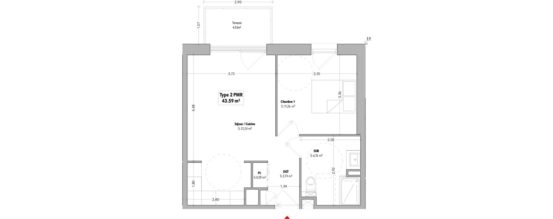 Appartement T2 de 43,59 m2 &agrave; B&eacute;nodet Centre