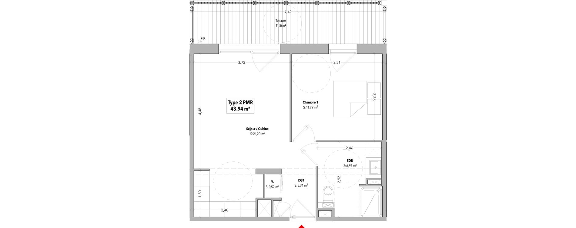 Appartement T2 de 43,94 m2 &agrave; B&eacute;nodet Centre