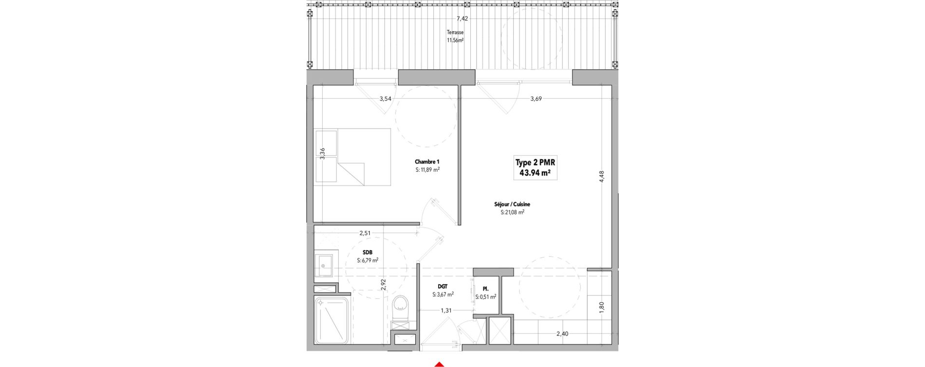 Appartement T2 de 43,94 m2 &agrave; B&eacute;nodet Centre