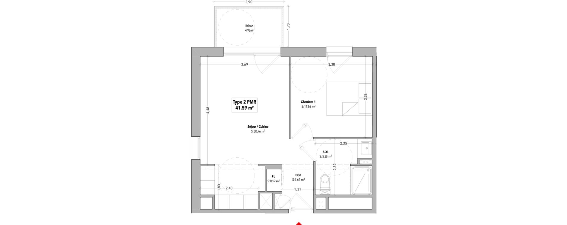 Appartement T2 de 41,59 m2 &agrave; B&eacute;nodet Centre