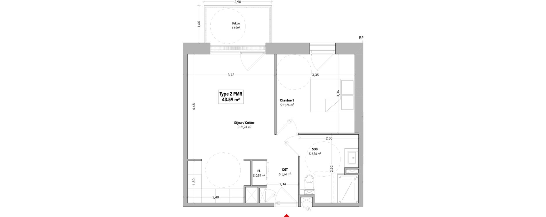 Appartement T2 de 43,59 m2 &agrave; B&eacute;nodet Centre
