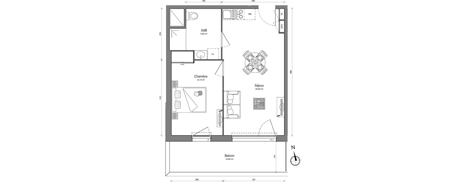 Appartement T2 de 41,21 m2 &agrave; Brest Lambezellec