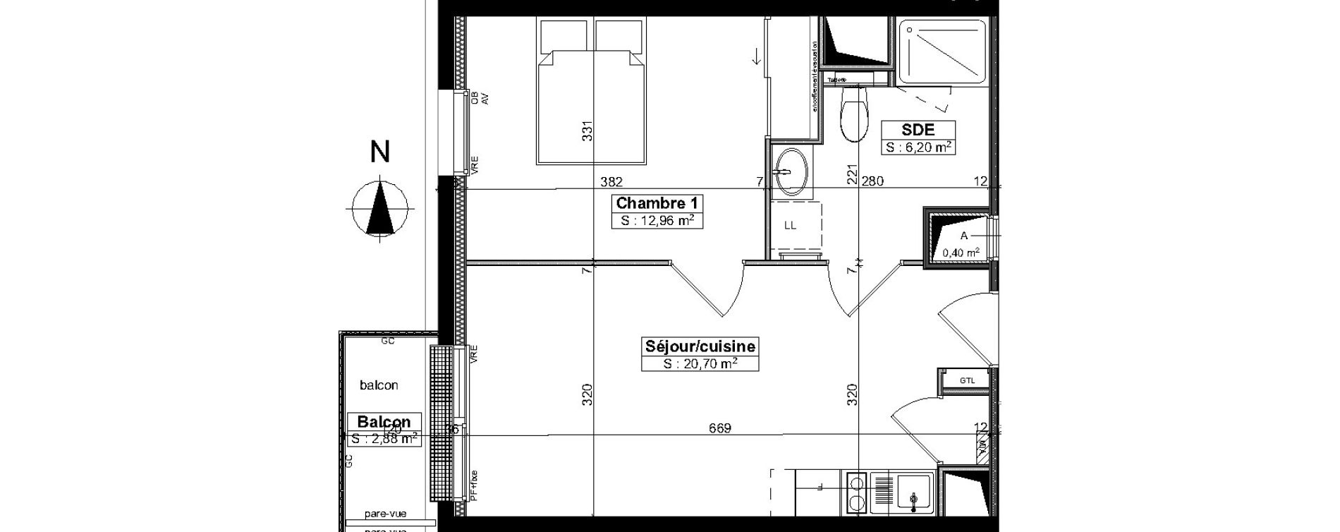 Appartement T2 de 39,85 m2 &agrave; Brest Saint pierre