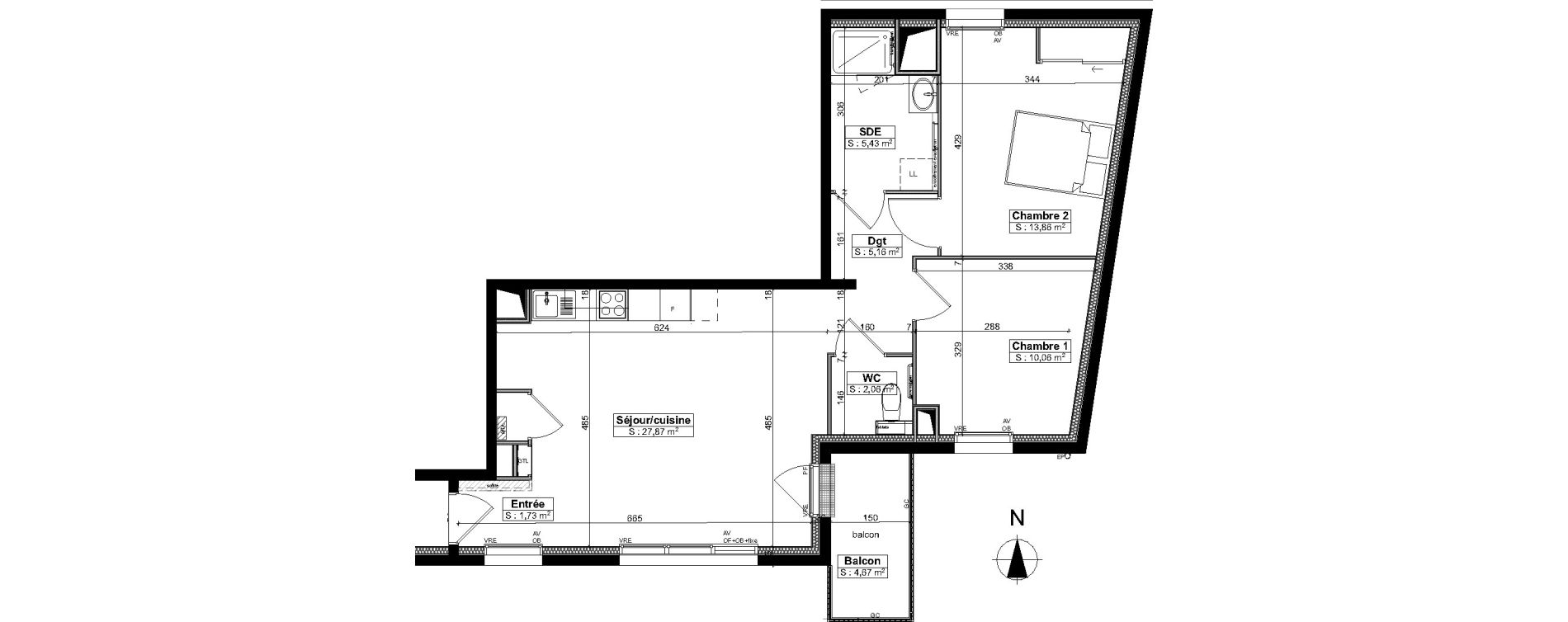 Appartement T3 meubl&eacute; de 66,15 m2 &agrave; Brest Saint pierre