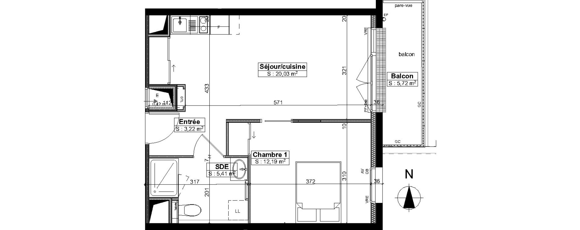 Appartement T2 de 40,85 m2 &agrave; Brest Saint pierre