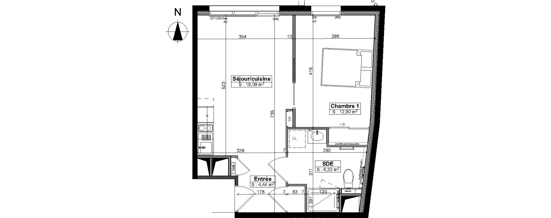 Appartement T2 meubl&eacute; de 41,75 m2 &agrave; Brest Saint pierre