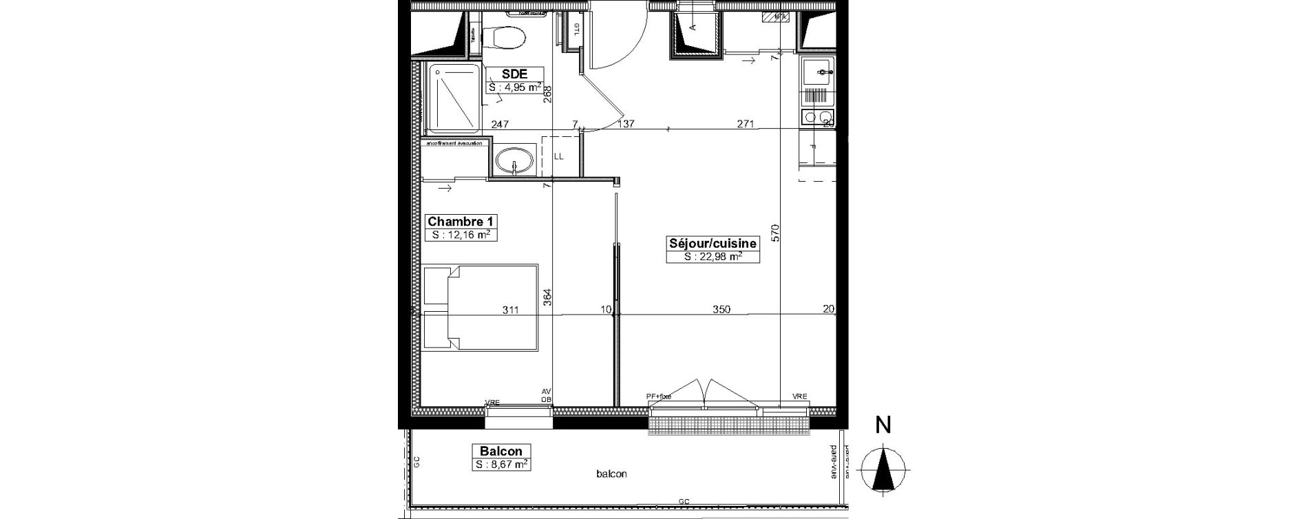 Appartement T2 meubl&eacute; de 40,10 m2 &agrave; Brest Saint pierre