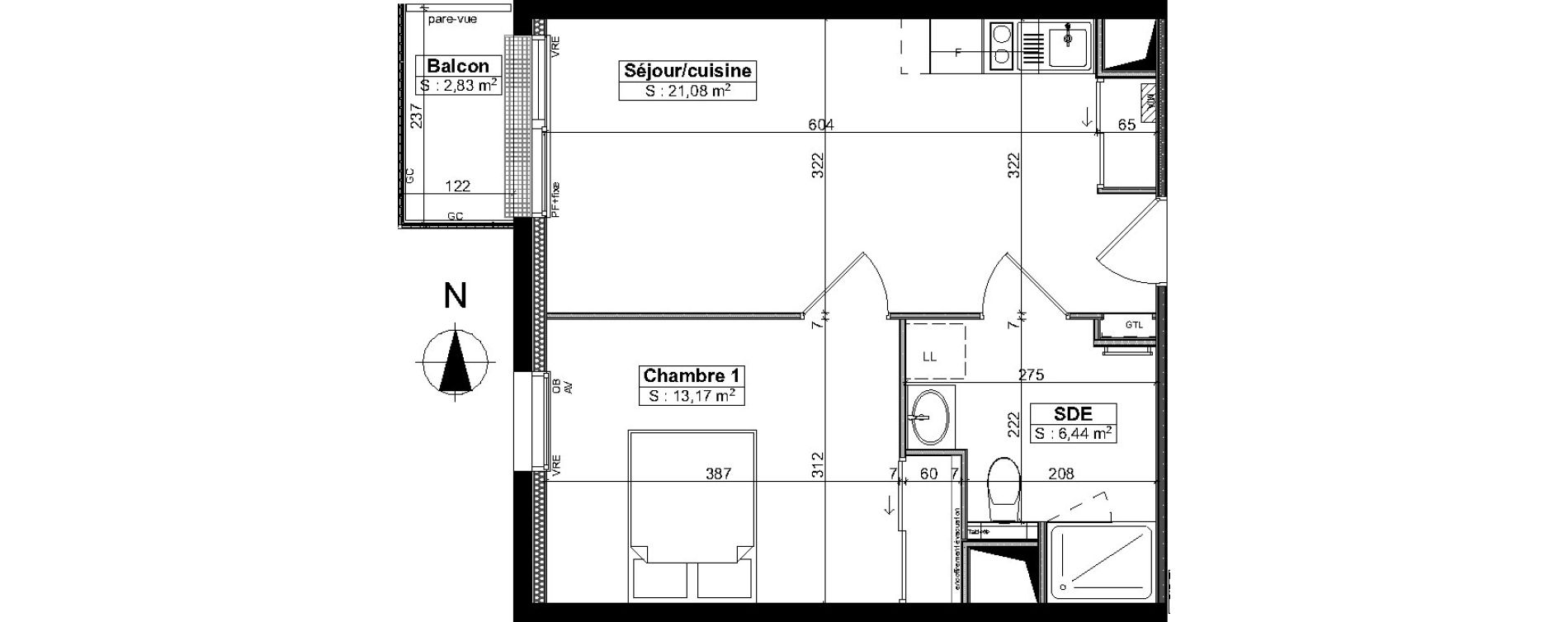 Appartement T2 meubl&eacute; de 40,70 m2 &agrave; Brest Saint pierre