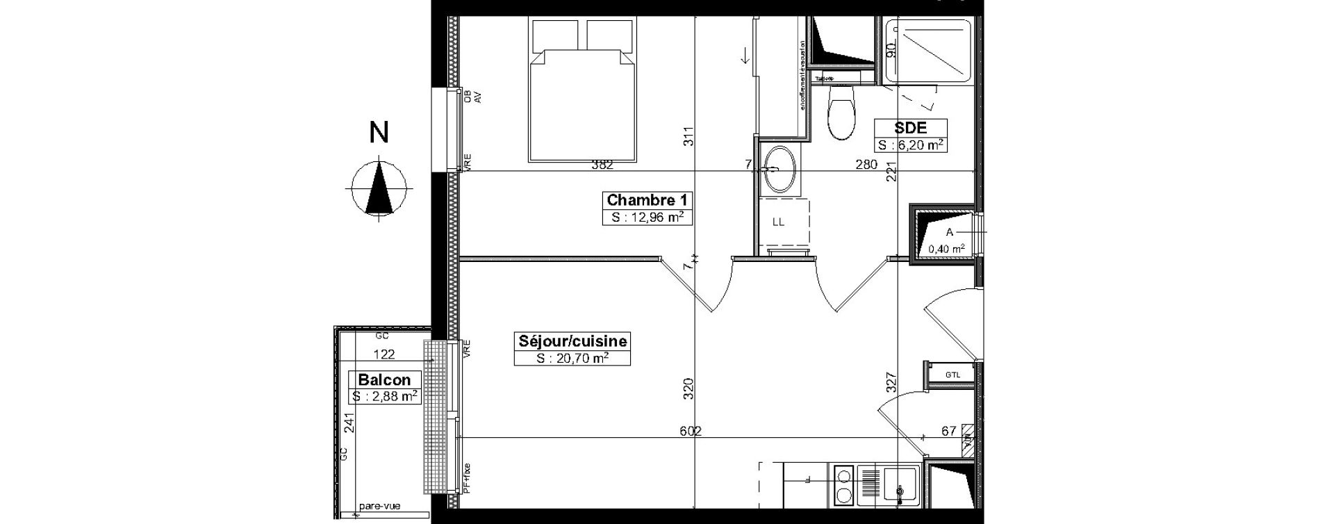 Appartement T2 meubl&eacute; de 39,85 m2 &agrave; Brest Saint pierre