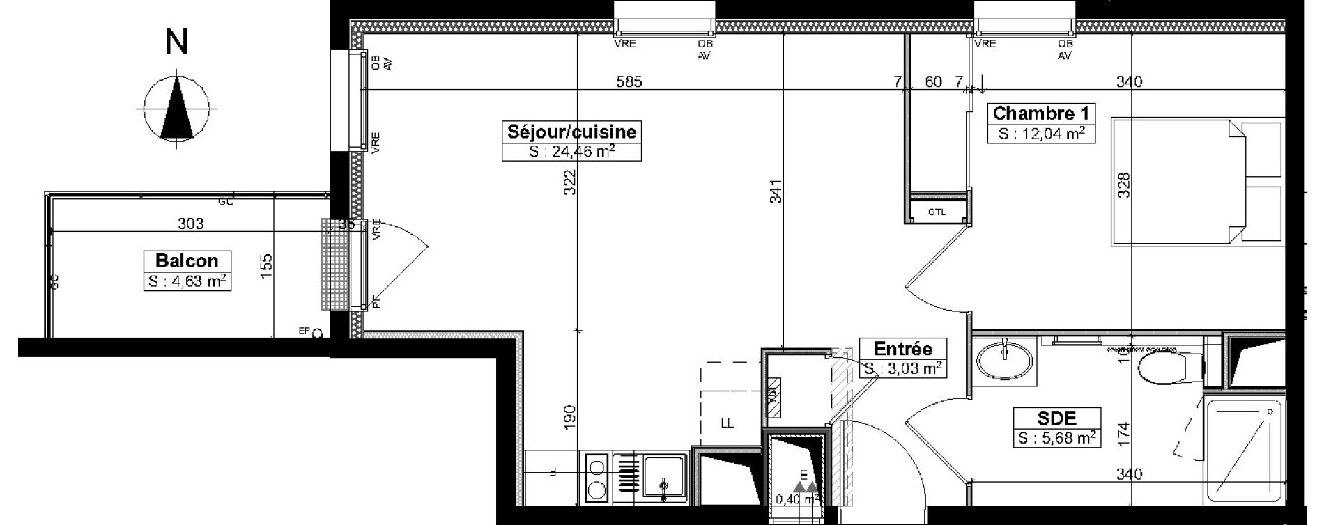 Appartement T2 de 45,25 m2 &agrave; Brest Saint pierre