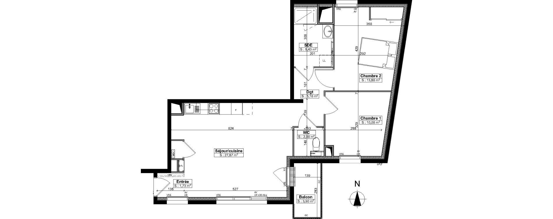 Appartement T3 meubl&eacute; de 66,15 m2 &agrave; Brest Saint pierre